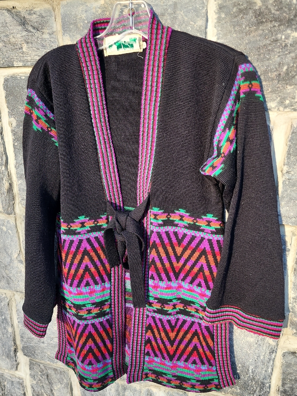 Vintage Janice Wainwright Tie-Front Sweater Cardigan in Purple and Orange Small